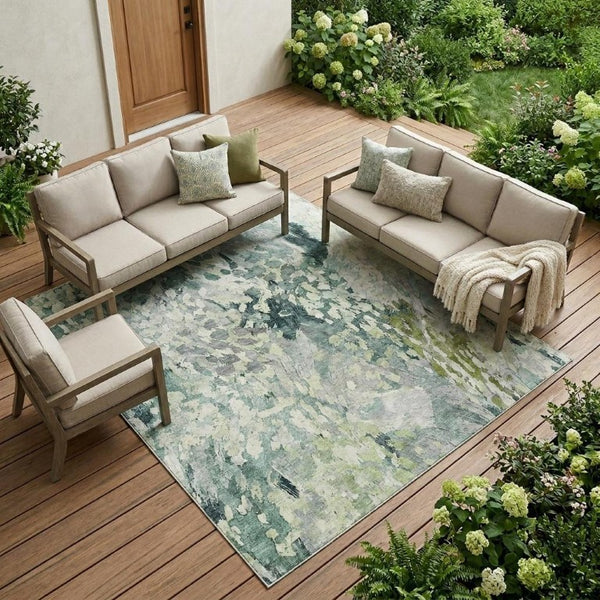 10 X 14 Abstract Polyester Indoor Outdoor Rug Stain Resistant Easy Care Patio