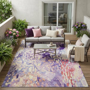 5x8 Abstract Purple Lavender Polyester Area Rug Washable Stain Resistant Indoor Outdoor