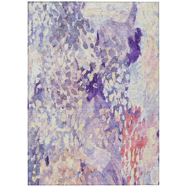 HomeRoots 5x8 Abstract Purple Lavender Polyester Area Rug Washable Stain Resistant Indoor Outdoor 739572