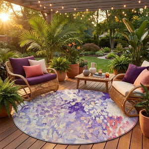 8 Foot Round Abstract Polyester Area Rug for Patio Porch or Family Room Use