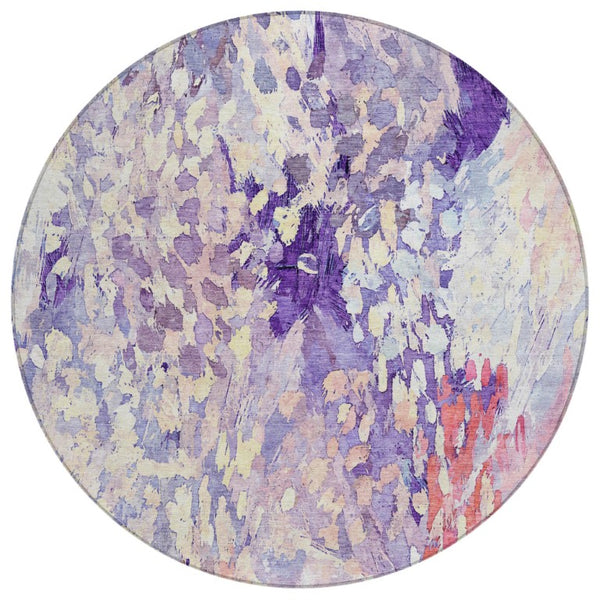 HomeRoots 8 Foot Round Abstract Polyester Area Rug for Patio Porch or Family Room Use 739573