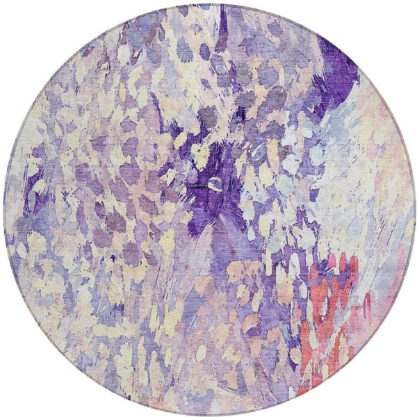 8 Foot Round Abstract Polyester Area Rug for Patio Porch or Family Room Use