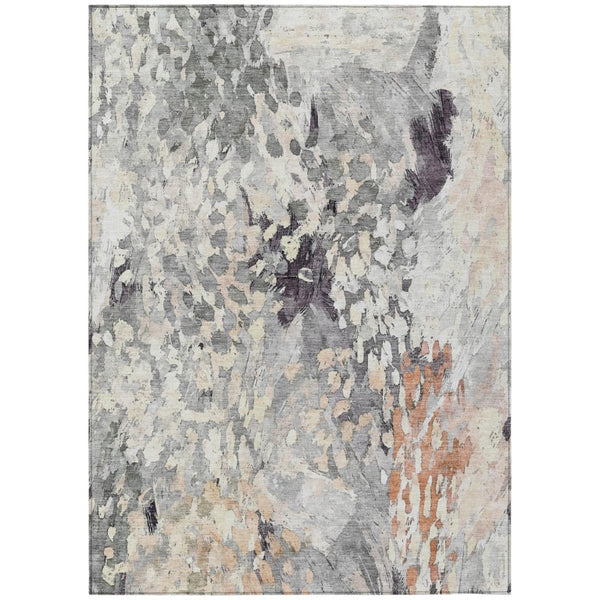 HomeRoots 8x10 Abstract Pewter Gray Polyester Area Rug Washable Stain Resistant Indoor Outdoor 739580