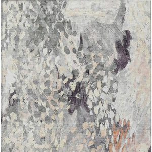 8x10 Abstract Pewter Gray Polyester Area Rug Washable Stain Resistant Indoor Outdoor