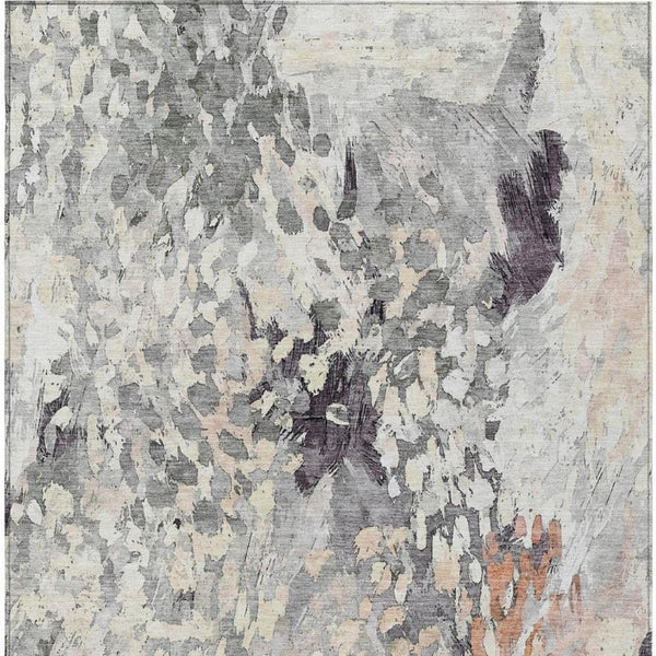 8x10 Abstract Pewter Gray Polyester Area Rug Washable Stain Resistant Indoor Outdoor