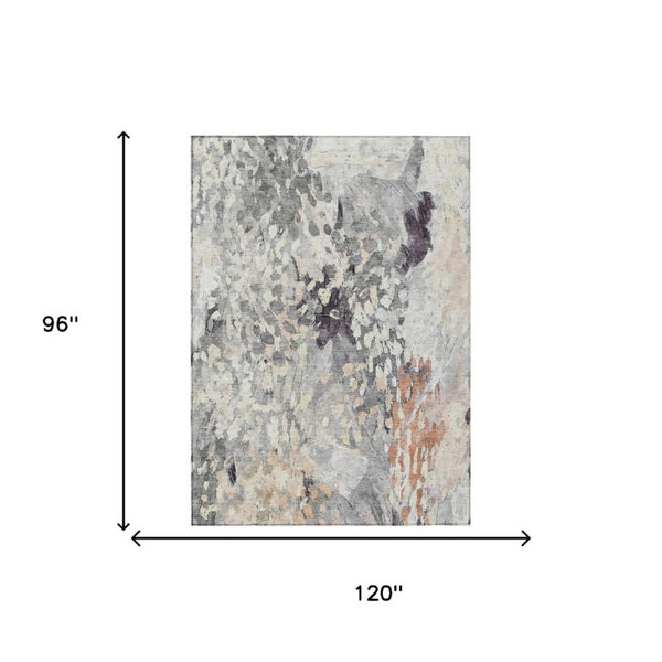 8x10 Abstract Pewter Gray Polyester Area Rug Washable Stain Resistant Indoor Outdoor