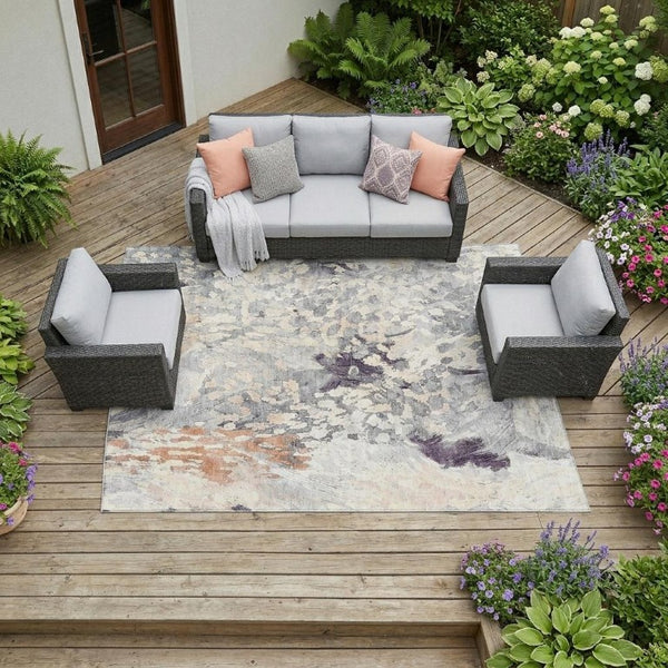9x12 Abstract Polyester Area Rug Washable Stain Resistant Indoor Outdoor Pewter Gray