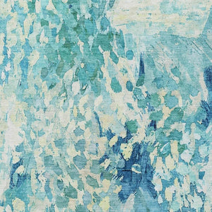 10 X 14 Abstract Teal Polyester Area Rug Washable Stain Resistant for Patio