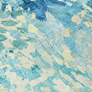 10 X 14 Abstract Teal Polyester Area Rug Washable Stain Resistant for Patio
