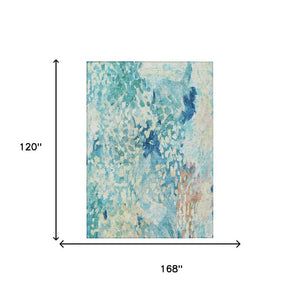 10 X 14 Abstract Teal Polyester Area Rug Washable Stain Resistant for Patio
