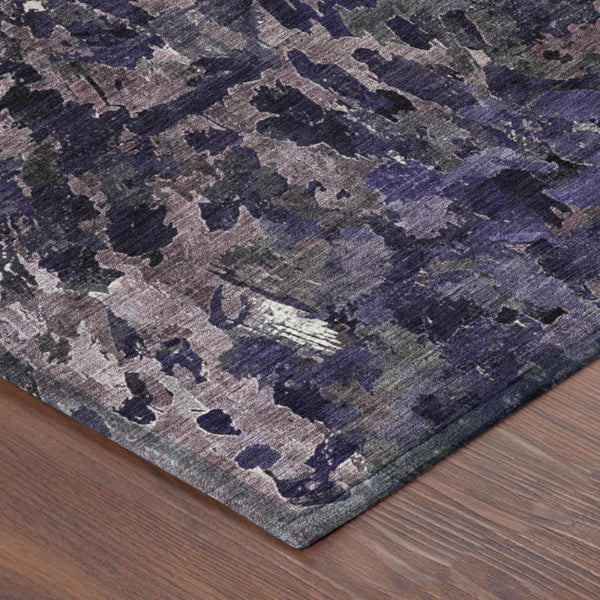 9 X 12 Abstract Purple Polyester Area Rug Washable Stain Resistant Patio Porch