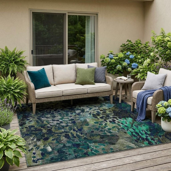 5x8 Abstract Olive Indoor Outdoor Polyester Rug Stain Resistant for Patio or Living Room