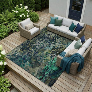 8 X 10 Olive Abstract Polyester Area Rug Washable for Patio Porch or Living Room