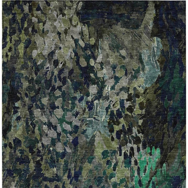 8 X 10 Olive Abstract Polyester Area Rug Washable for Patio Porch or Living Room