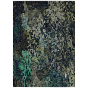 8 X 10 Olive Abstract Polyester Area Rug Washable for Patio Porch or Living Room