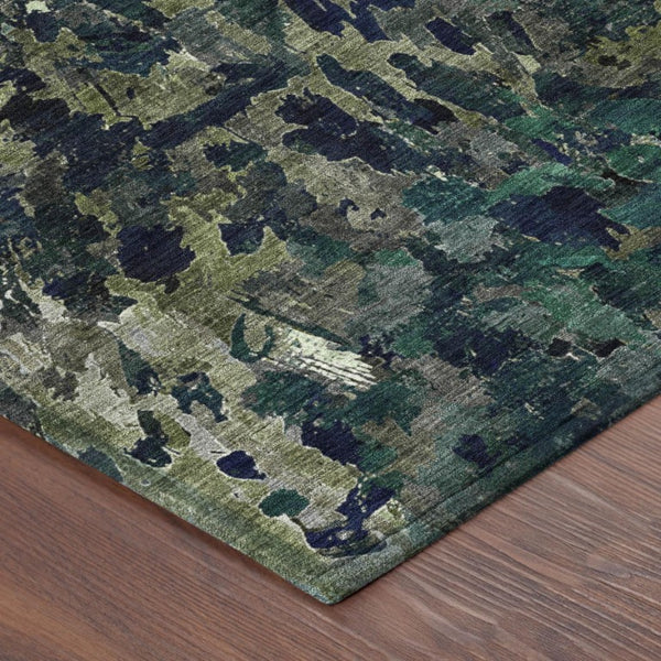 8 X 10 Olive Abstract Polyester Area Rug Washable for Patio Porch or Living Room