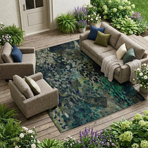 9 X 12 Olive Abstract Polyester Area Rug Washable Stain Resistant Patio Living