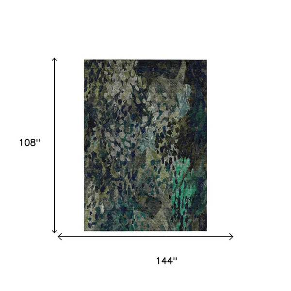 9 X 12 Olive Abstract Polyester Area Rug Washable Stain Resistant Patio Living