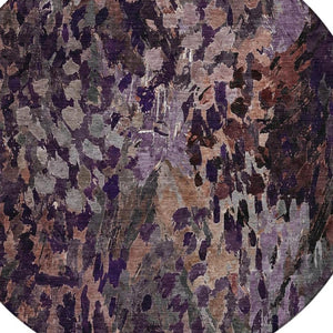 8 Foot Round Abstract Plum Purple Washable Polyester Rug for Indoor Outdoor Use
