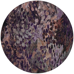 8 Foot Round Abstract Plum Purple Washable Polyester Rug for Indoor Outdoor Use