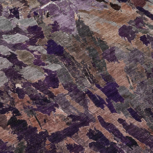 8 Foot Round Abstract Plum Purple Washable Polyester Rug for Indoor Outdoor Use