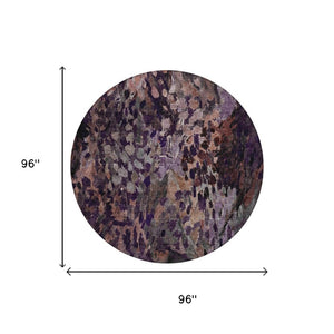 8 Foot Round Abstract Plum Purple Washable Polyester Rug for Indoor Outdoor Use