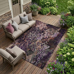 8 X 10 Abstract Plum Polyester Area Rug Washable for Patio Porch or Living Room