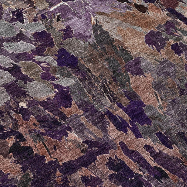 8 X 10 Abstract Plum Polyester Area Rug Washable for Patio Porch or Living Room