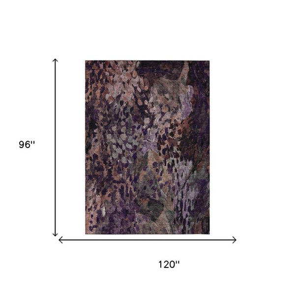 8 X 10 Abstract Plum Polyester Area Rug Washable for Patio Porch or Living Room