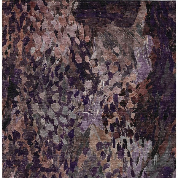 10 X 14 Abstract Plum Purple Polyester Washable Rug for Indoor Outdoor Spaces