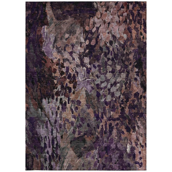 10 X 14 Abstract Plum Purple Polyester Washable Rug for Indoor Outdoor Spaces