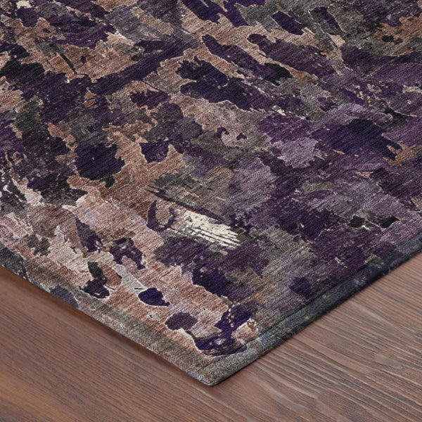 10 X 14 Abstract Plum Purple Polyester Washable Rug for Indoor Outdoor Spaces