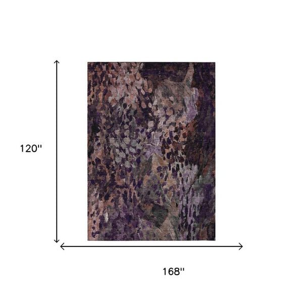10 X 14 Abstract Plum Purple Polyester Washable Rug for Indoor Outdoor Spaces