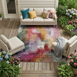10 X 14 Abstract Polyester Area Rug Washable Stain Resistant Indoor Outdoor Decor