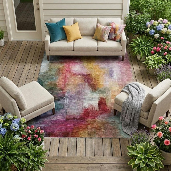 10 X 14 Abstract Polyester Area Rug Washable Stain Resistant Indoor Outdoor Decor