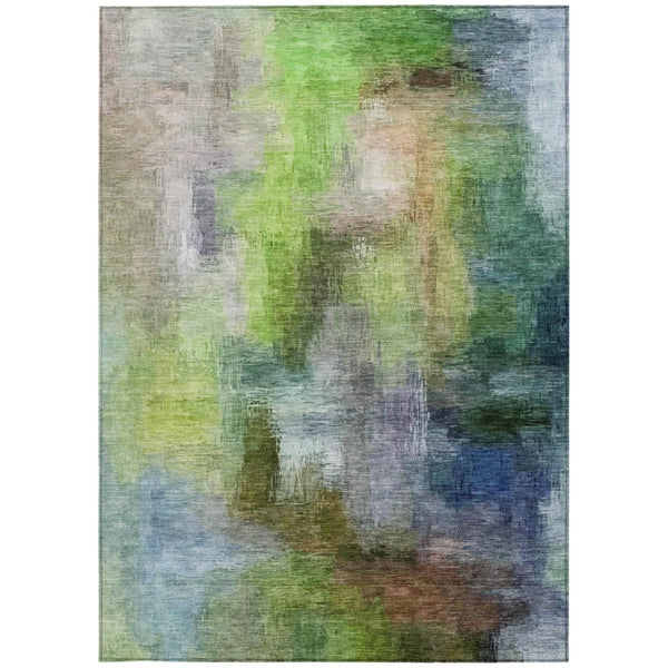 5x8 Abstract Green Polyester Area Rug Washable Stain Resistant Indoor Outdoor Patio