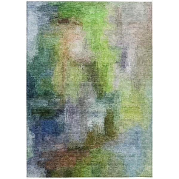 HomeRoots 9 X 12 Abstract Green Washable Polyester Rug for Patio Porch or Living Room 739641