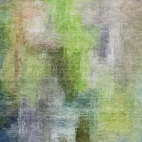 9 X 12 Abstract Green Washable Polyester Rug for Patio Porch or Living Room
