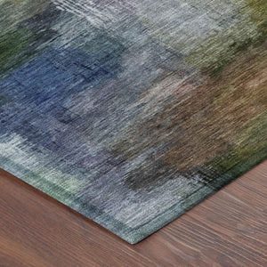 9 X 12 Abstract Green Washable Polyester Rug for Patio Porch or Living Room