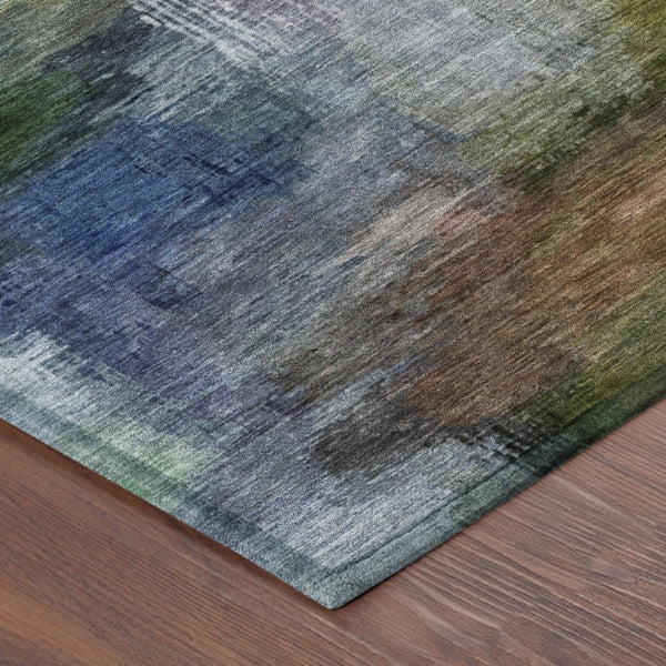 9 X 12 Abstract Green Washable Polyester Rug for Patio Porch or Living Room