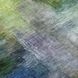 9 X 12 Abstract Green Washable Polyester Rug for Patio Porch or Living Room