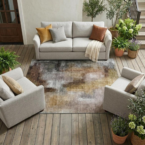 8 X 10 Abstract Granite Gray Polyester Area Rug Washable Stain Resistant Patio