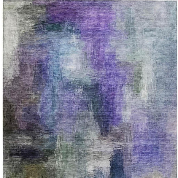 10 X 14 Purple Pewter Abstract Polyester Area Rug Washable for Indoor Outdoor Use