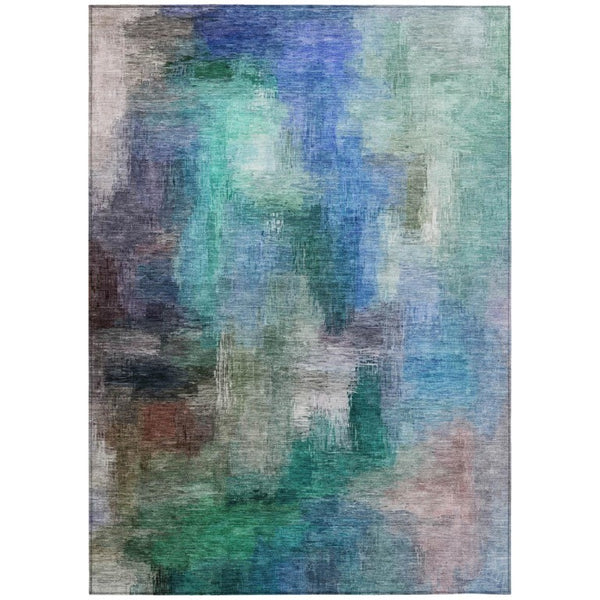 HomeRoots 9x12 Teal Pewter Abstract Polyester Area Rug Washable for Indoor Outdoor Spaces 739665