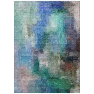9x12 Teal Pewter Abstract Polyester Area Rug Washable for Indoor Outdoor Spaces