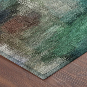 9x12 Teal Pewter Abstract Polyester Area Rug Washable for Indoor Outdoor Spaces
