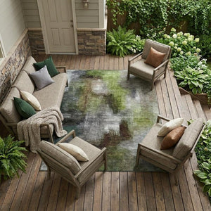 9 X 12 Taupe Brown Abstract Polyester Area Rug Washable Stain Resistant Indoor Outdoor