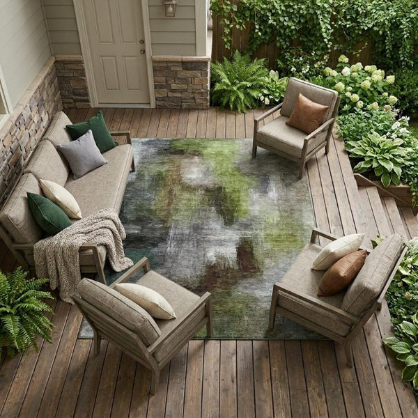9 X 12 Taupe Brown Abstract Polyester Area Rug Washable Stain Resistant Indoor Outdoor