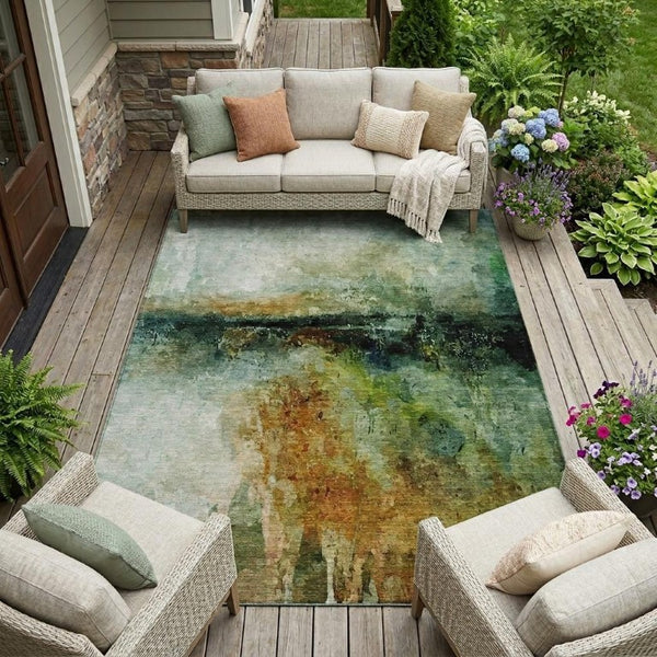 9 X 12 Abstract Polyester Area Rug Washable Indoor Outdoor Stain Resistant