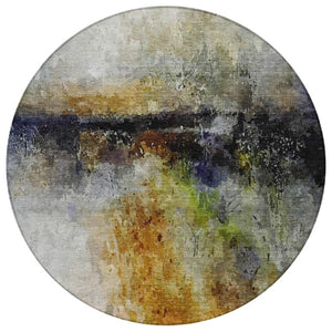 HomeRoots 8 Foot Round Copper Abstract Polyester Area Rug Washable for Indoor Outdoor Use 739681